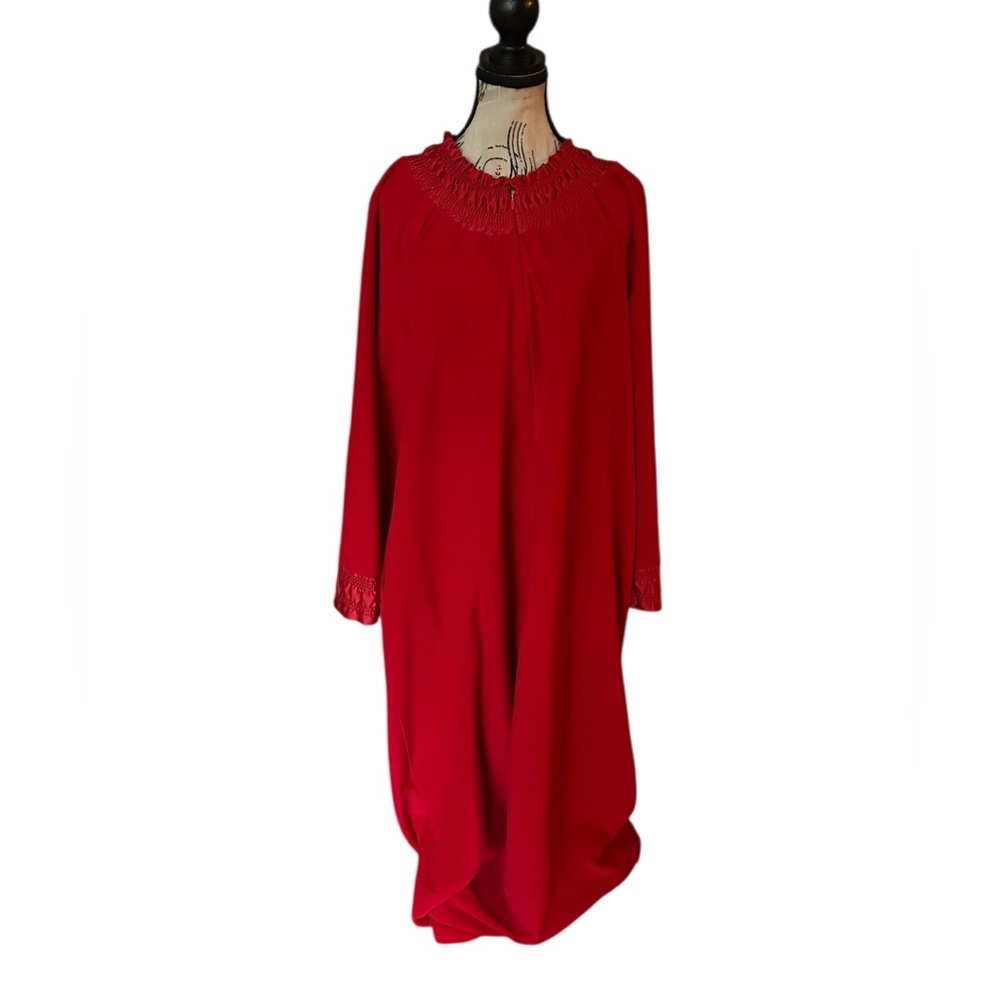 Vintage 70s Red Vanity Fair Lounge Maxi House Dress Sleepwear Large Traditional
